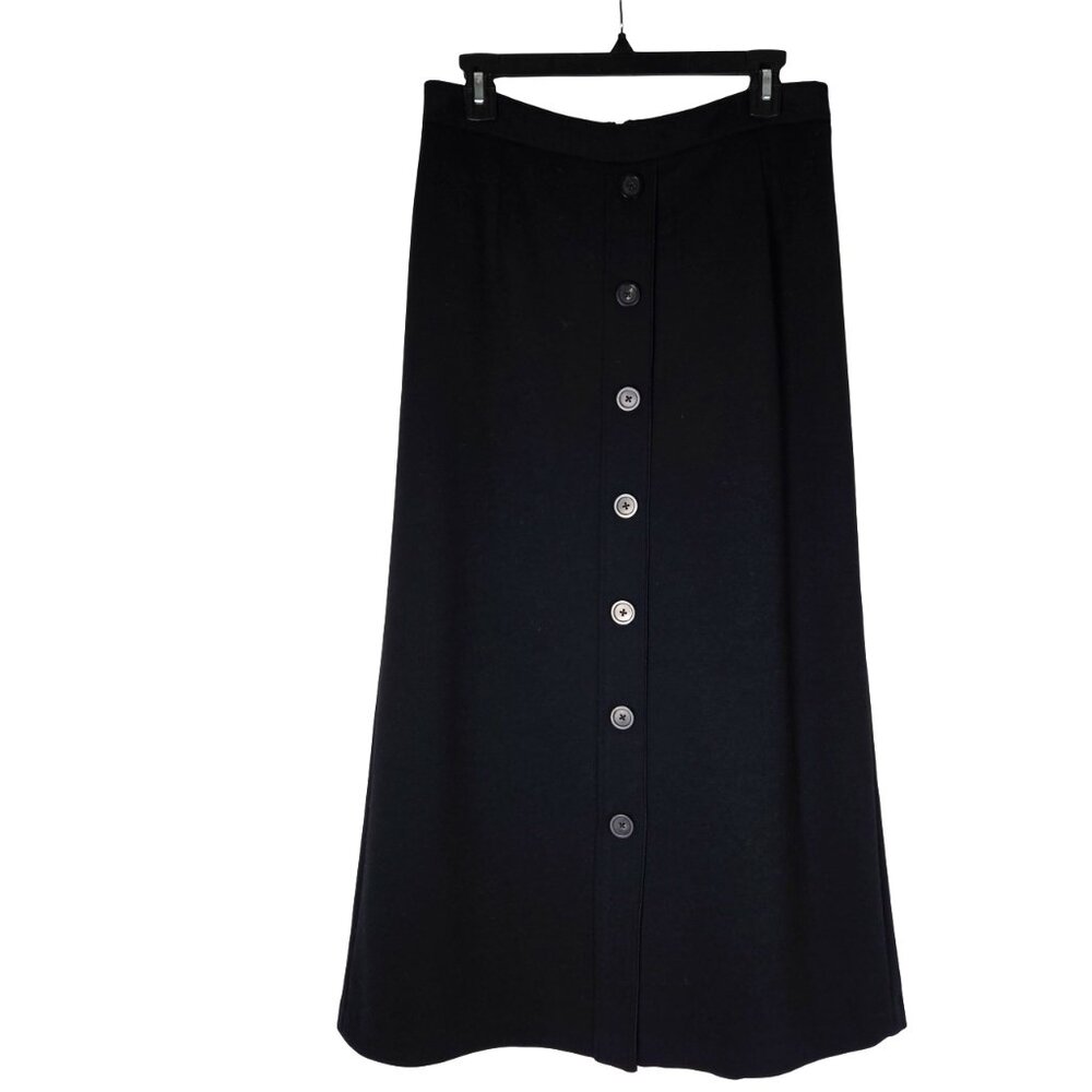 Elie Tahari Classic Wool Blend Lined Knit Midi Skirt 10 Button Detail Like New